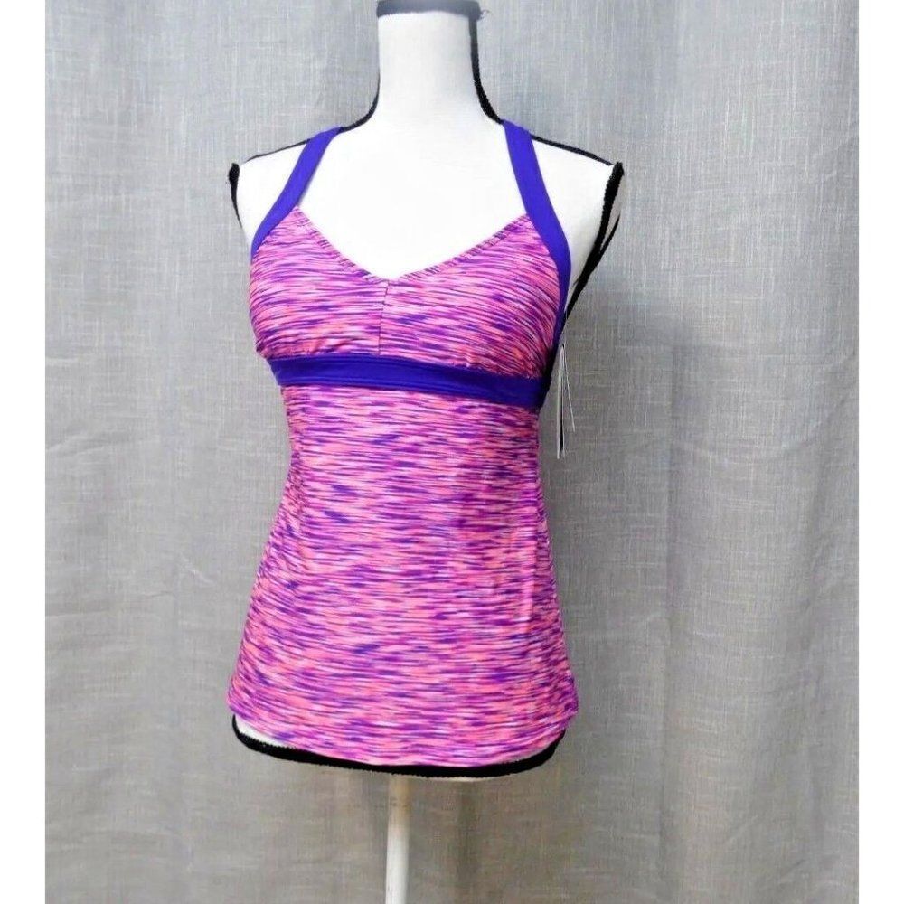 TYR Womens Sonoma V-Neck Open Back Tankini, Size S (4/6); Purple/Pink